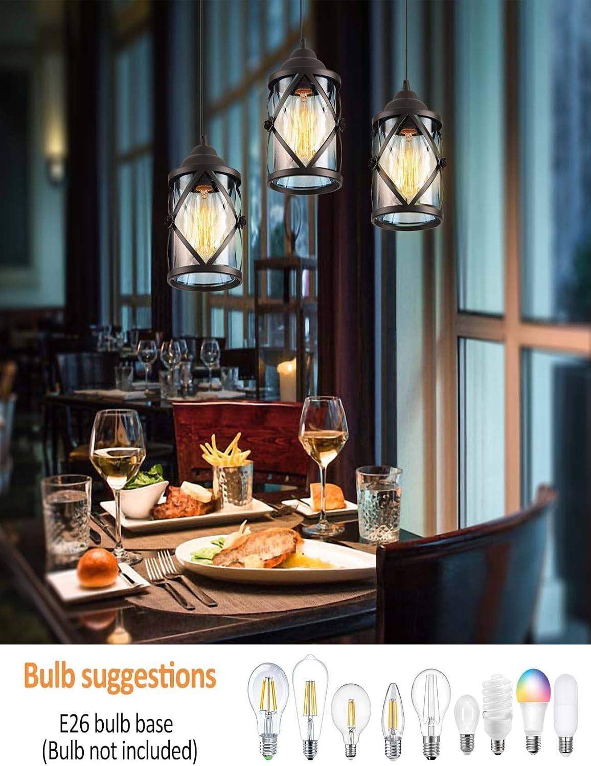 Pendant Lights - Black Light Ceiling Light Fixture Hanging Lamp Pendant Lights Kitchen Island Lighting Glass Shade Adjustable Hanging Light Fixtures Chandeliers for Kitchen Dining Room Hallway E26