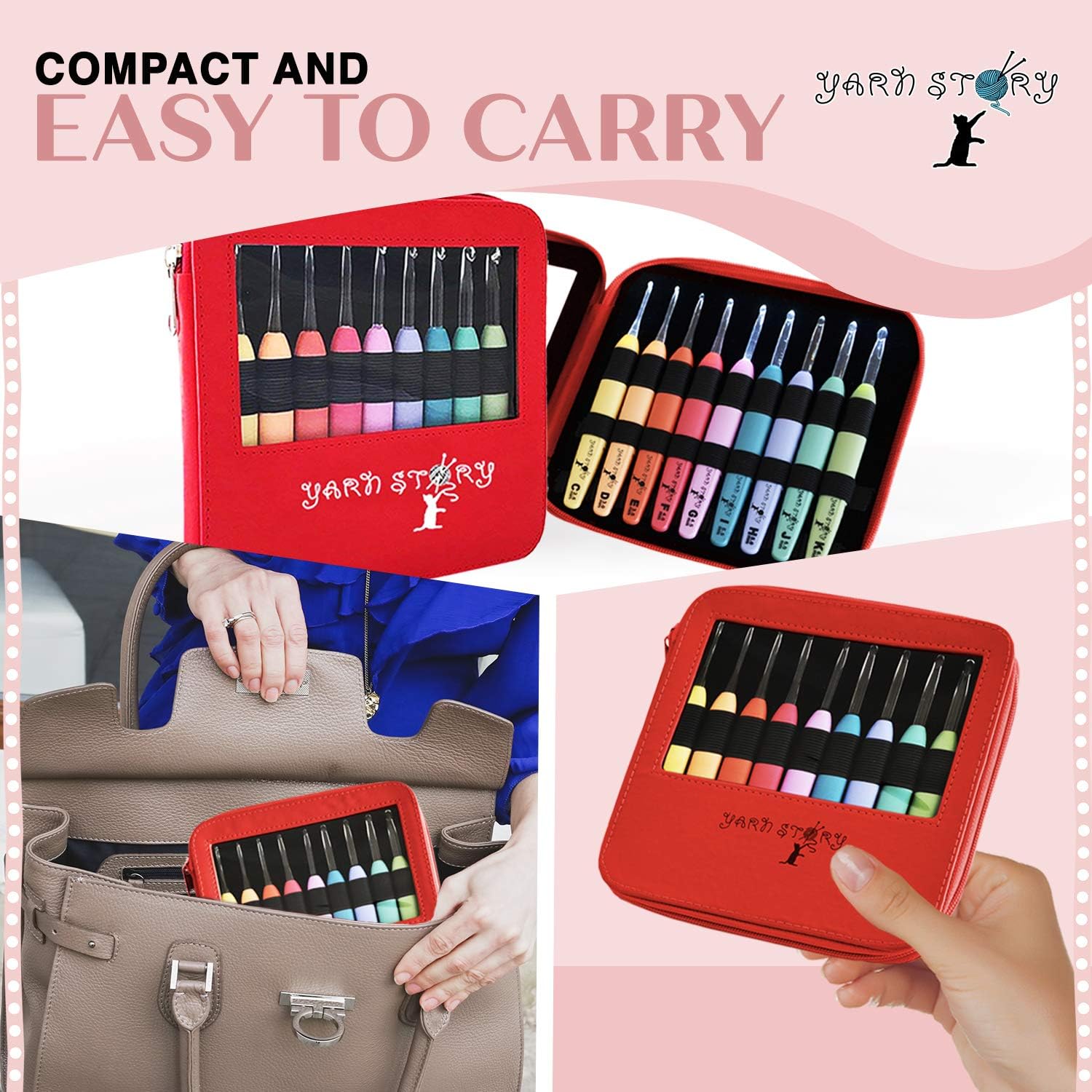 Yarn Story™ Light Up Crochet Hook Set 9/pkg - 9 Pcs Lighted Crochet Hooks Complete Set with 9 Extra Batteries - LED Lighted Crochet Hook Kit - Lite Crochet Set Sizes 2.5 to 6.5mm (Red with Batteries)