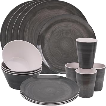WedDecor 16Pcs Swirl Design Melamine Dinnerware Sets for 4 People