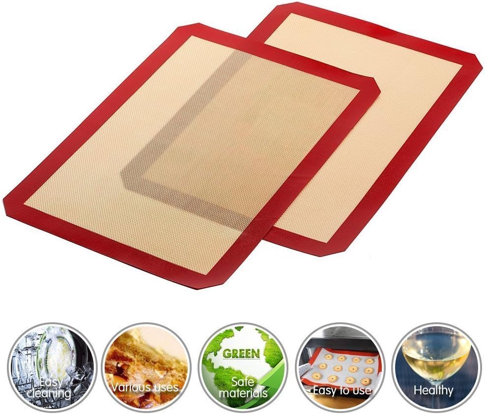 2 Packs Silicone Baking Mat 16.5 x 11.6 inch Multipurpose Nonskid Non-Stick Cookie Sheet For Baking Roasting and Freezing.