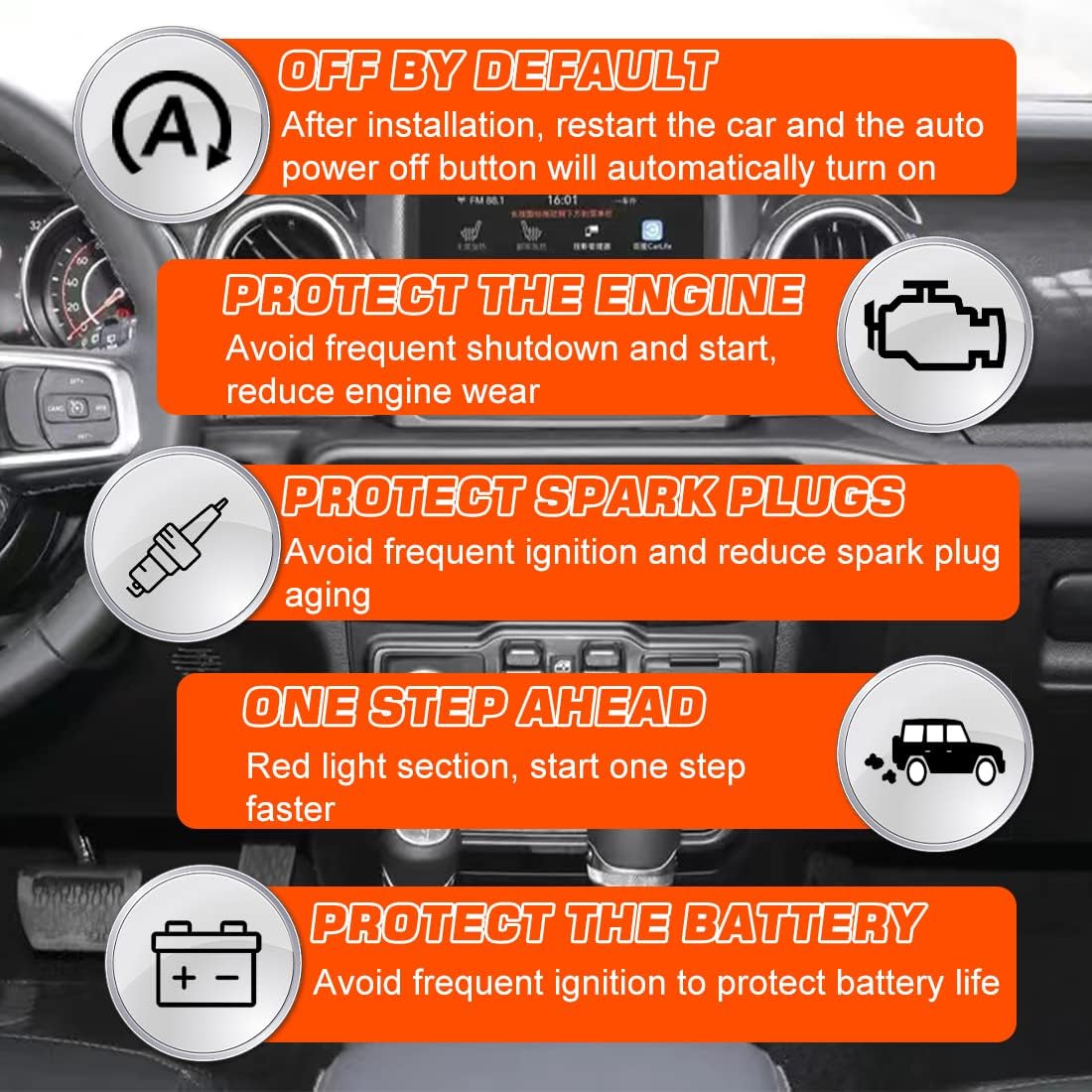 Auto Start Stop Eliminator Compatible with 2018-2024 Jeep Wrangler JL JLU Plug Play Engine System Cable(Not fit 4XE)