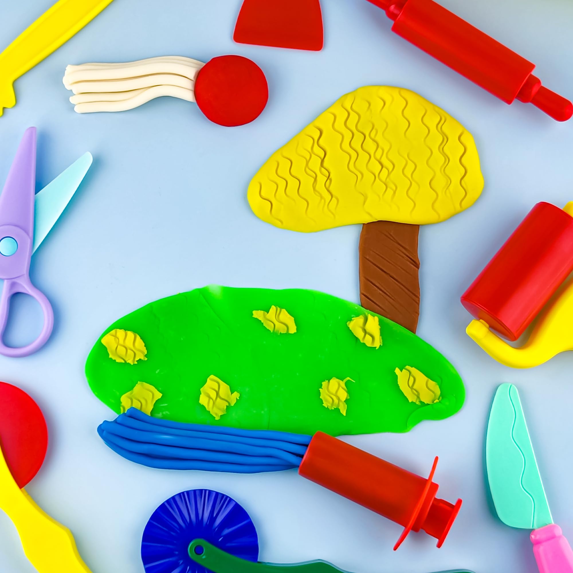 Oun Nana Playdough Tool Set for Kids, 10 PCS Basic Playdough Starter Set, Playdough Accessories with Pizza Cutter, Safety Scissors, Rolling Pin, Roller, Dough Extruder, Plastic Playdough Toys - Image 4