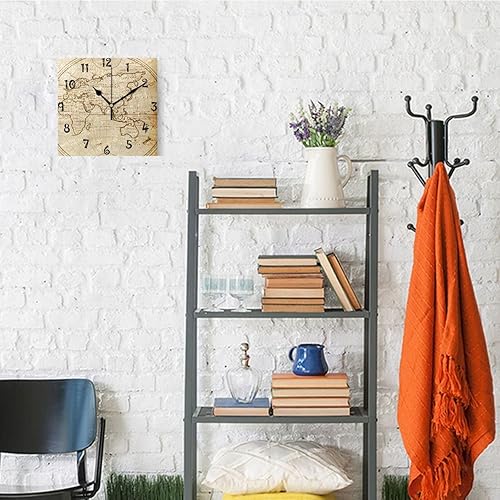 Vista 4 de STAYTOP Reloj de pared cuadrado con mapa del mundo, funciona con pilas, silencioso, sin tictac, decorativo, hogar, oficina, escuela, decoración