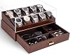KAMIER High-End Luxury Watch Box for Men, 10 Slots 2-Layer Watch Display Case with Glass Lid and Drawer, Watch & Jewelry Storage Organizer for Men and Women, Walnut