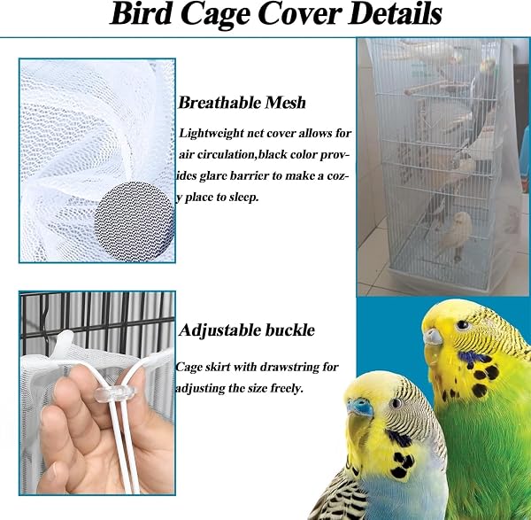 ASOCEA Extra Large Cage À Oiseaux Graines De Recueil De Graines Jupe Garde Couverture de Cage à Oiseaux Filet de Perroquet en Maille de Nylon pour Cages Rondes et Carrées (Blanc, 118*31.5in/300*80cm) - 3