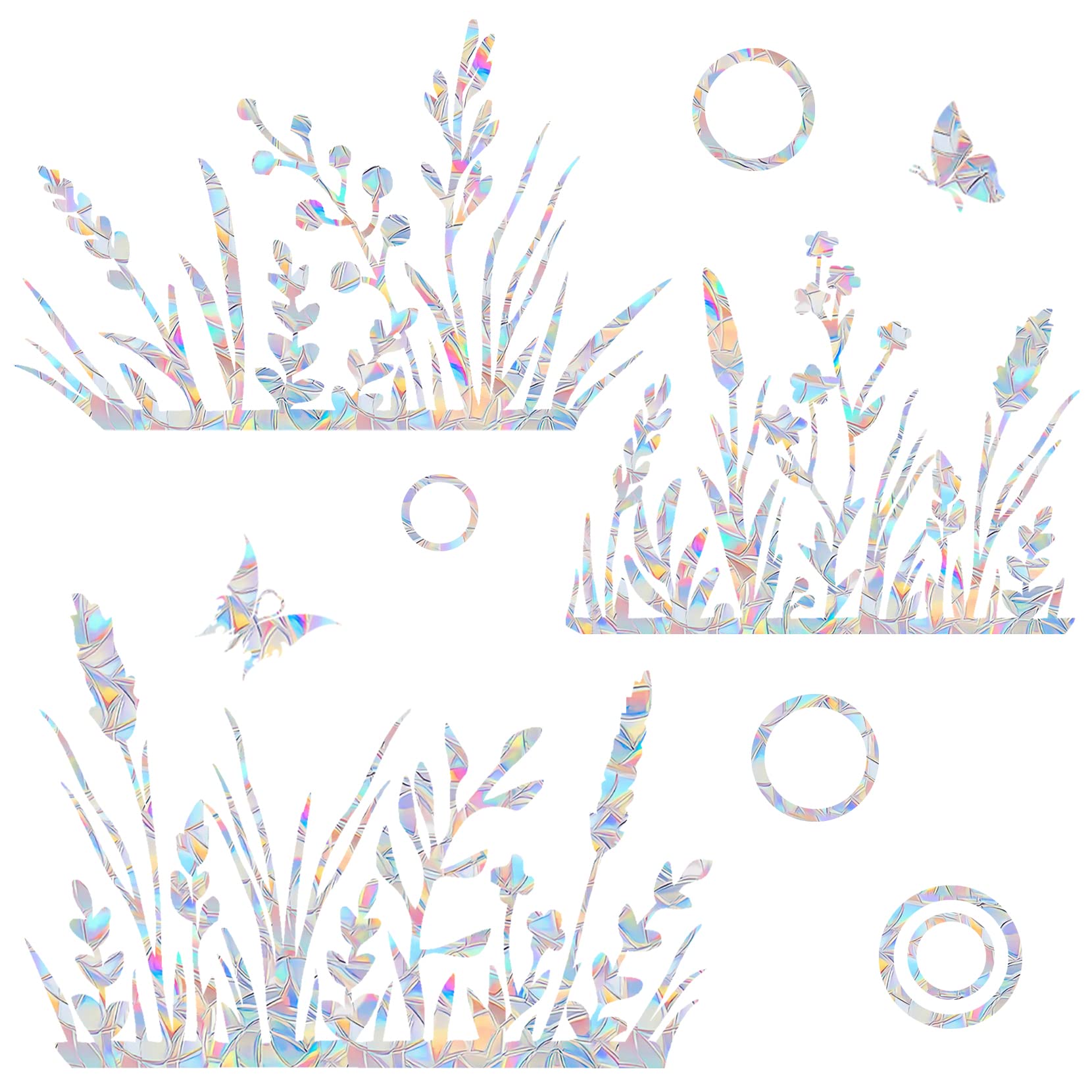 Flower and Grass Anti-Collision Decals - Save Birds from Window Collisions, Reusable Vinyl Rainbow Stickers