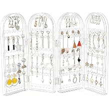 Jewellery Organiser, Earring Storage Organiser, Clear Acrylic Jewellery Stand with 240 Hooks & 4 Folding Panels, Multi-Purpose Jewelry Stand, Earring Display Stand for Woman