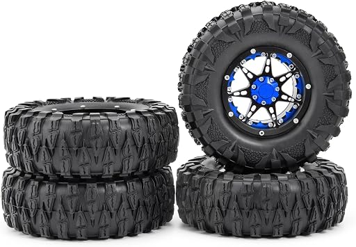 AXSPEED 2.2inches Beadlock Wheel Rims with 120mm Rubber Tires for 1/10 Axial Scx10 TRX4 90046 90018 RC Crawler Car Black&Blue