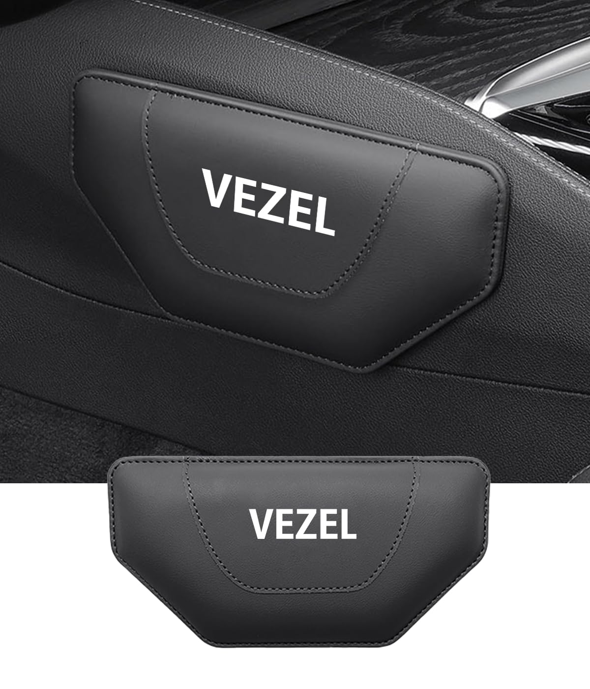 ヴェゼル 車用 膝パッド ニーパッド 足 肘 クッション VEZEL ヴェゼル カスタムパーツ おしゃれ 車のセンターコンソールに貼り付ける 抗疲労 休憩 レザー製+メモリーコットンコア 車 ガジェット 車載便利グッズ 内装パーツ カー用品 1個 (ブラック)