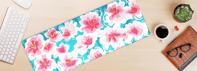 Alfombrilla de Escritorio Floral Extra Grande Azul y Rosa miniatura 7