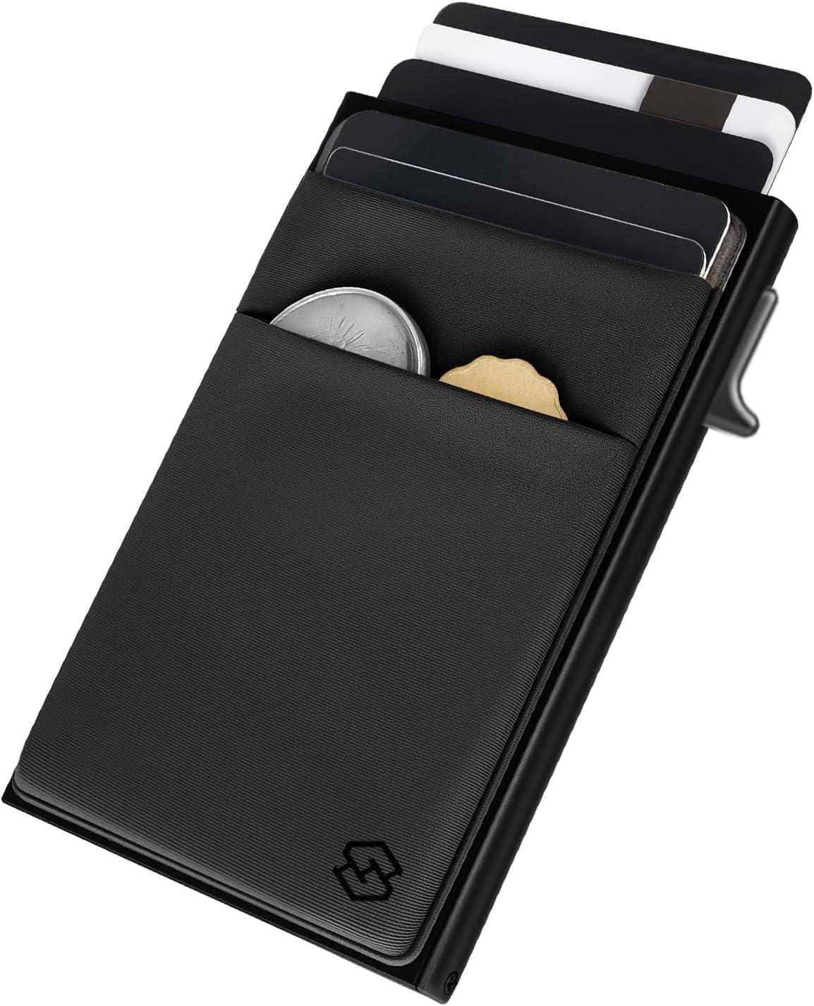 Mens Wallet for Bank/Credit/ID/Parper Money/Coin Organizer,Smart Pop up Card Holder with Slide Button,Extend Money Pocket,RIFD Blocking Protection,Metal Card Case Holder up to 12 Cards (Black)