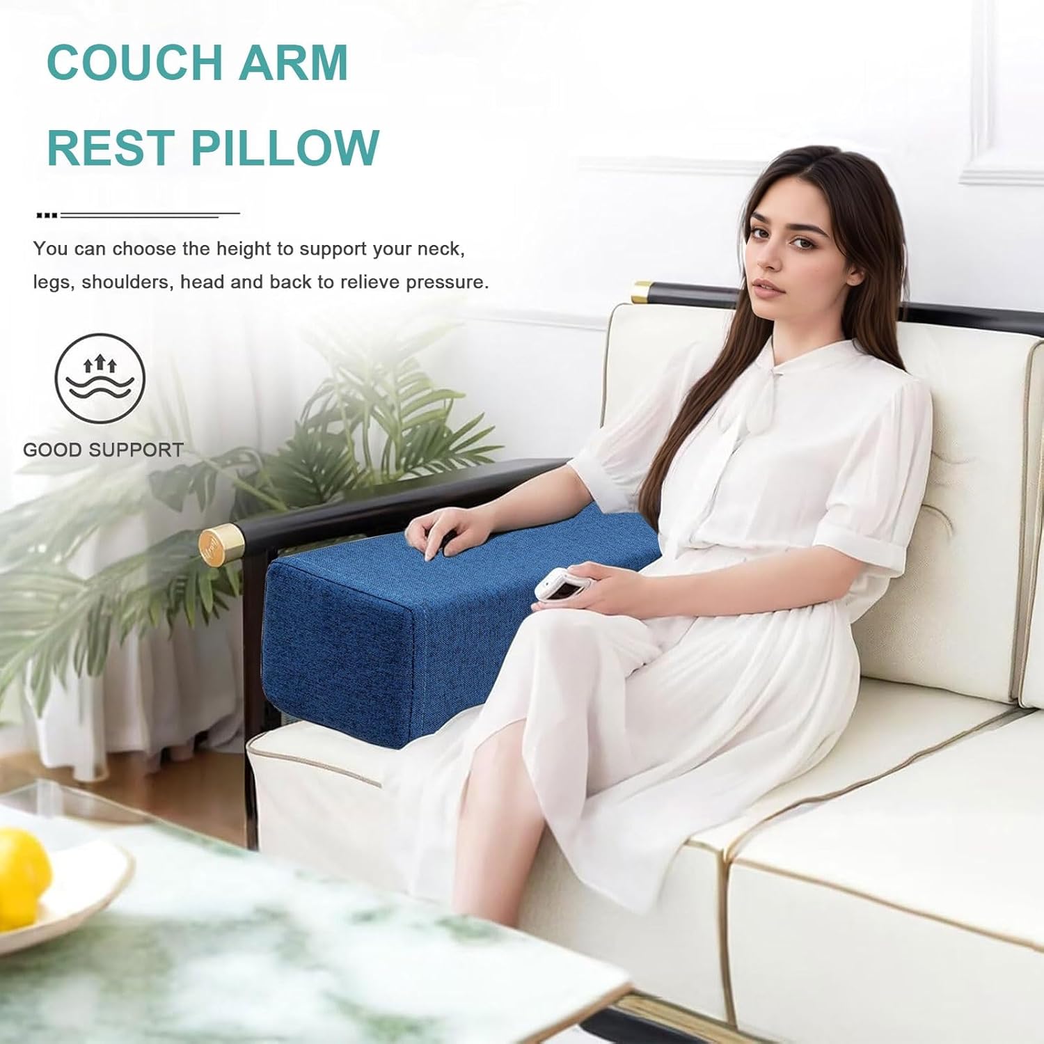 Couch Arm Rest Pillow, High Density Foam Armrest Cushion Removable Pillowcase Washable Elbow Support, Thicken High Density Foam Pad for Recliner Sofa, Bed, Armchair(Beige,19.7X5.9X4.7in)