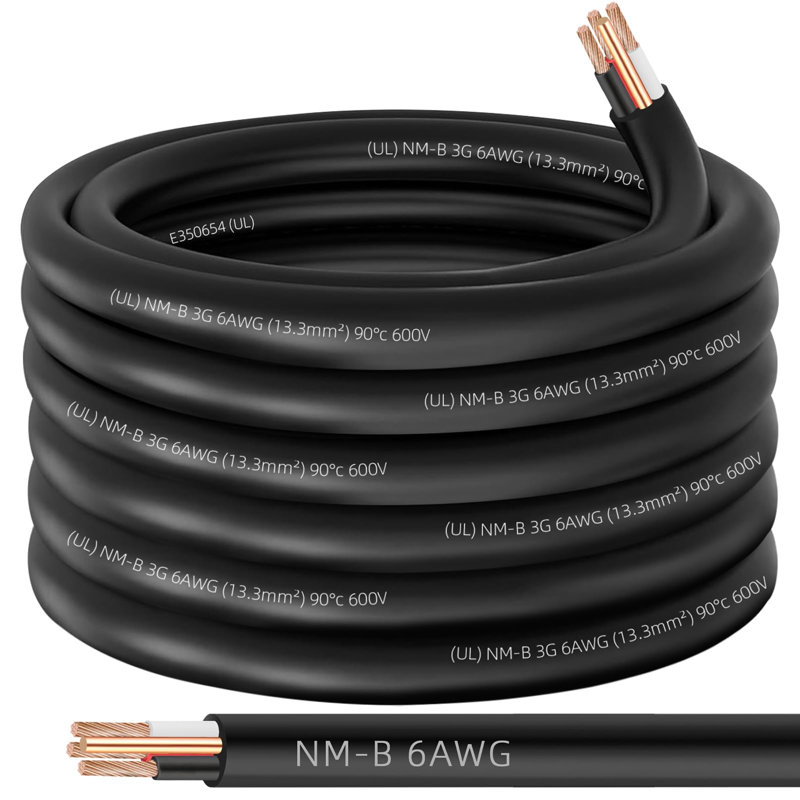 Photo 1 of NM-B 6/3 Wire with Ground,35ft 6 AWG Copper Wire,6 Gauge 3 Conductor Nonmetallic Sheathed 6/3 NM-B Cable with Ground,Residential Indoor Electrical Wiring for Branch Circuit Switches,Outlets,Other Load