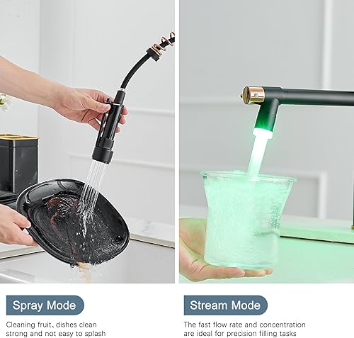 Miniatura 3 de Grifo de cocina negro mate AIMADI, grifos de cocina comerciales de una sola manija, grifo de cocina de un solo orificio de resorte de oro rosa con