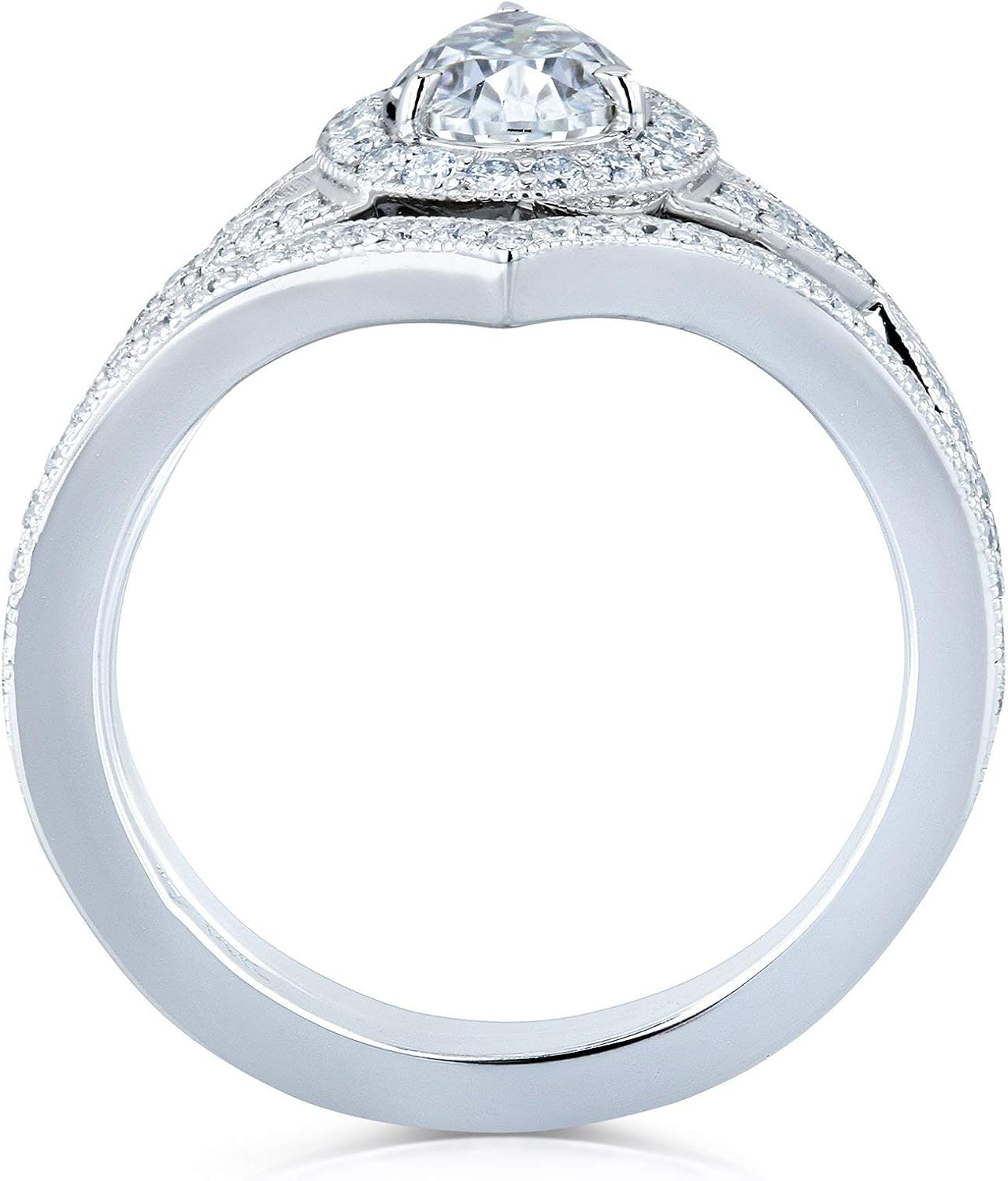 Kobelli Forever One Moissanite Pear Halo Bridal Set 1 1/2 CTW 14k White Gold