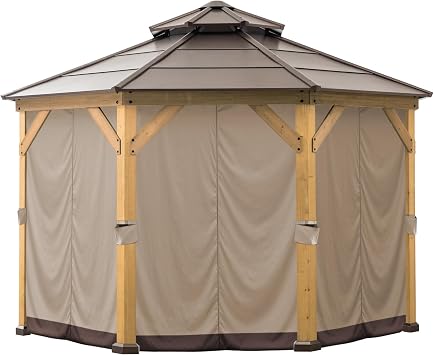 SUNJOY Brown Polyester Curtain, Curtain 8-Panel Screen Walls for Outdoor Patio for 13 ft. x 13 ft. Octagon Hardtop Gazebo, Brown