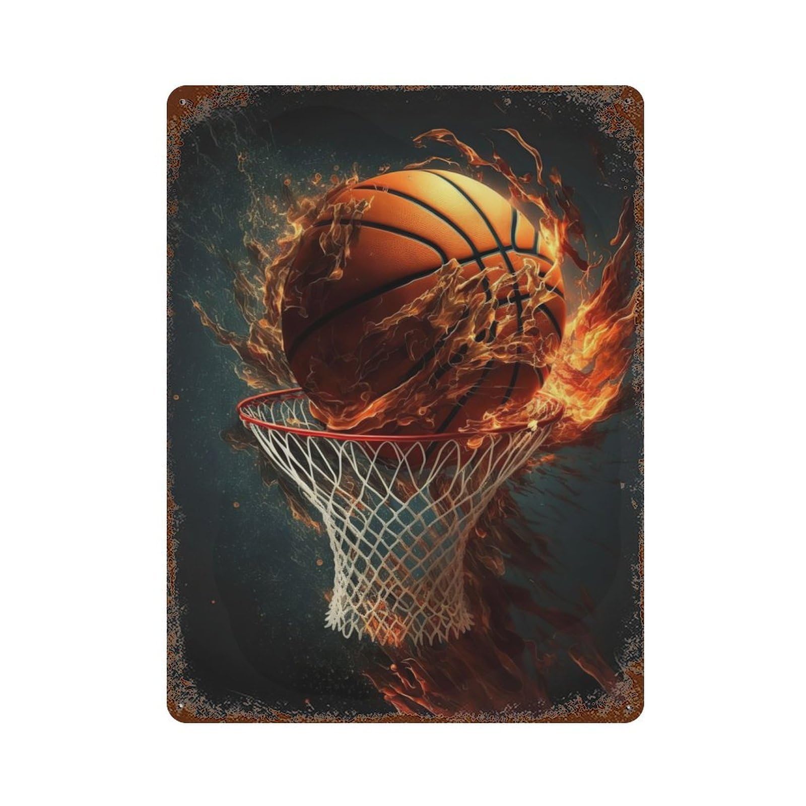 Decorative Tin Sign Basketball 15.7"x11.8", Novelty Wall Decor for Shed, Workshop And Garage Wall Decor