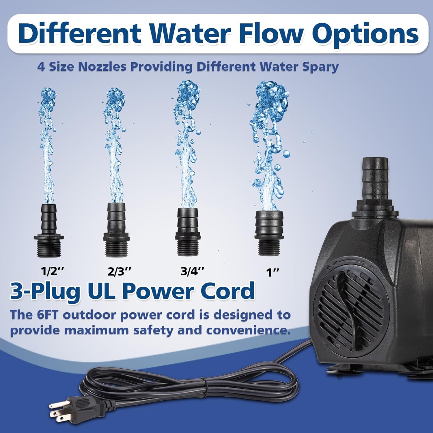 800GPH Submersible Water Pump(3000L/H 60W), Adjustable Ultra Quiet Fountain Pump with 4 Nozzles 10ft High Lift for Aquarium, Fish Tank, Pond, Waterfall, Outdoor, Hydroponics
