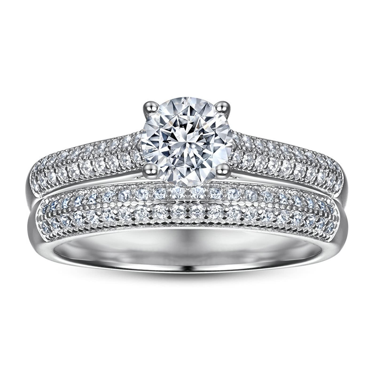 Anillo de compromiso para mujer de plata de ley con circonitas cúbicas, diseño clásico de 4 dientes para San Valentín