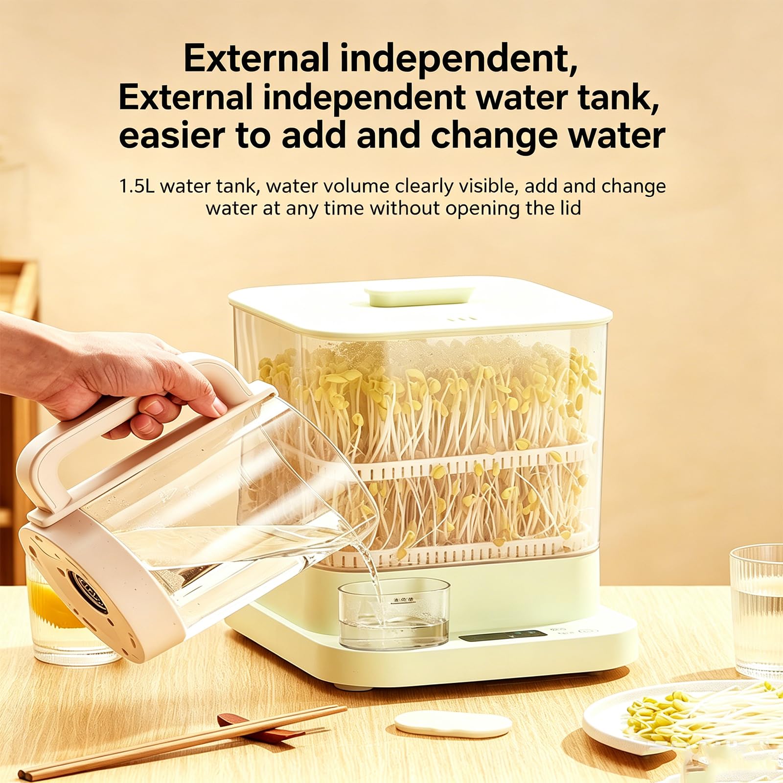 Germoir Automatique - 3 Niveaux, Grande Capacité, Réservoir Deau De 1,5 L, Kit De Germination pour Radis, Herbe De Blé, Graines Diverses Et Haricots