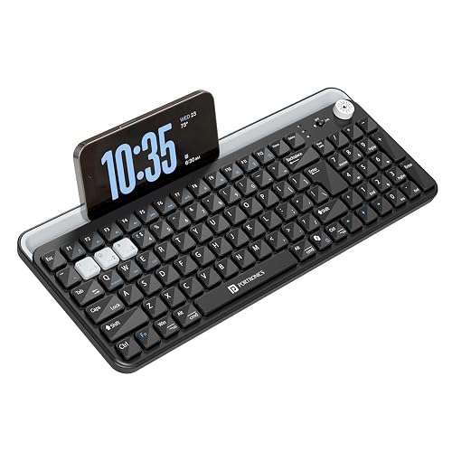 Portronics Bubble 4.0 Wireless Keyboard with Bluetooth + 2.4 GHz USB Receiver, Rechargeable Battery, Volume Control Knob, Multimedia Hotkeys with Numpad, for Laptop, PC, Smartphone, Tablet(Black)