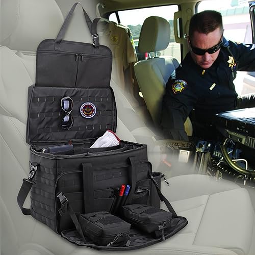 Miniatura 6 de Richeer Bolsa de patrulla para equipo policial de policía, bolsas tácticas de almacenamiento para asiento de automóvil con 2 bolsas Molle