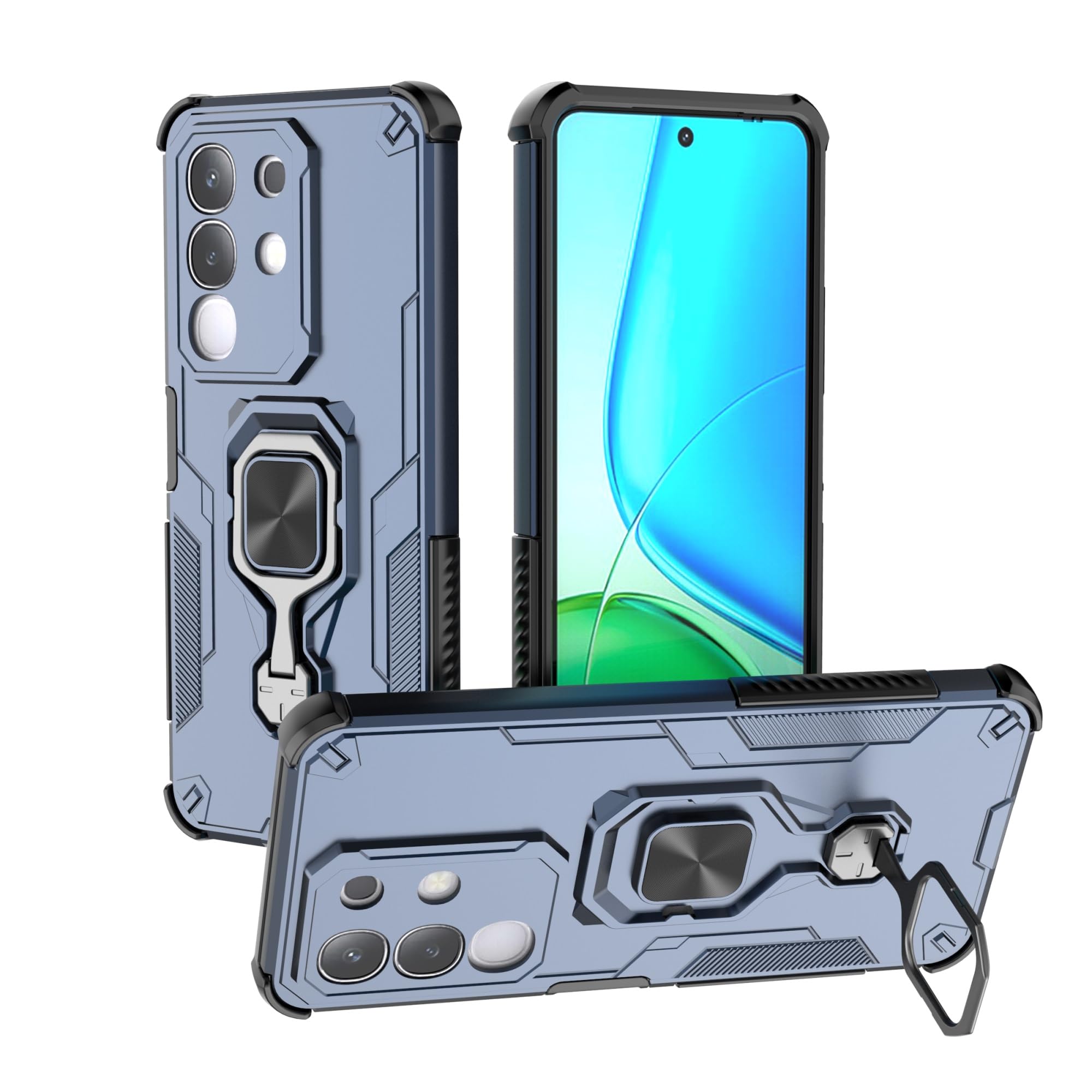 Coque Vivo Y29 4G antichoc militaire bleue avec béquille intégrée - 8