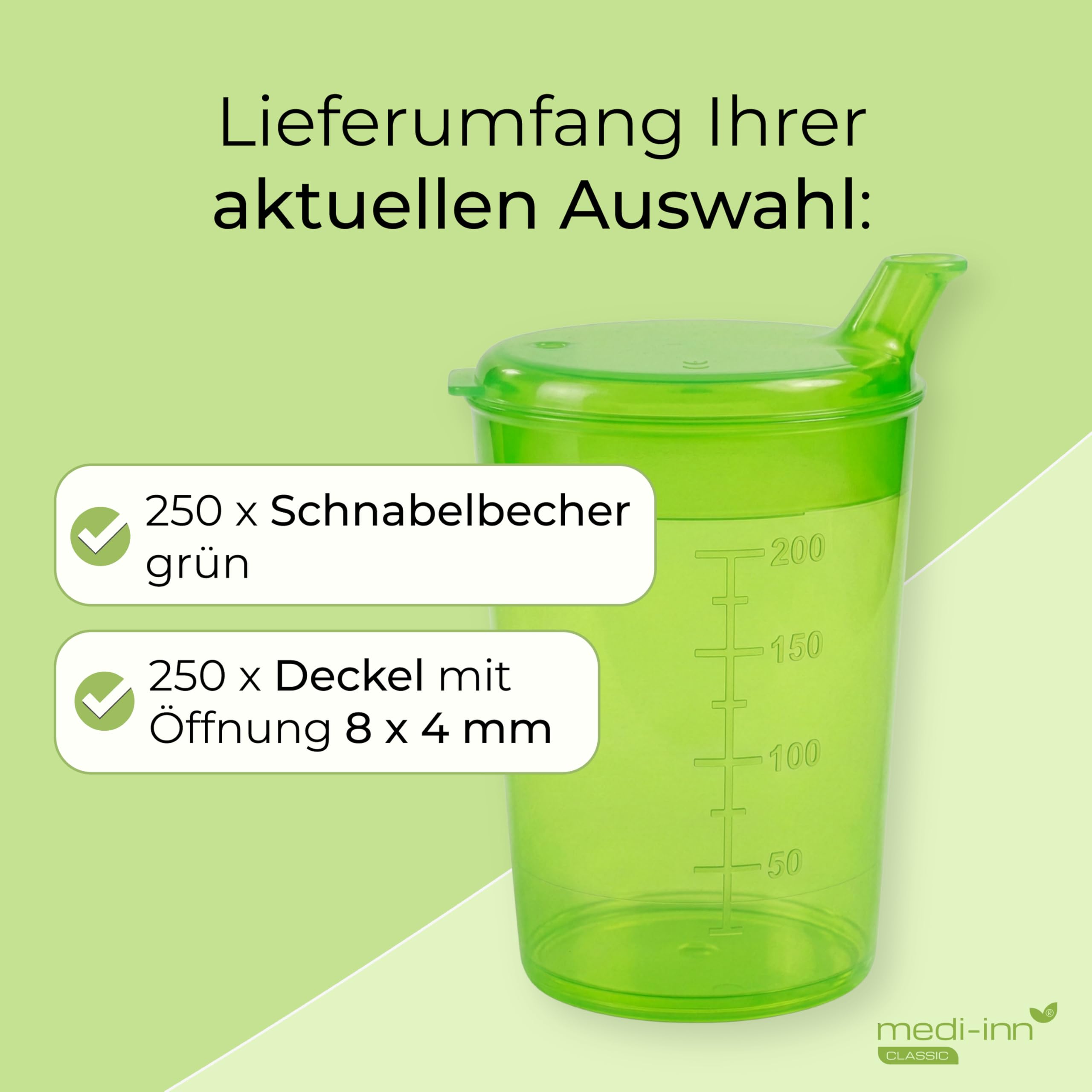 Medi-Inn Lot de 250 gobelets à bec Vert 8 x 4 mm 250 ml