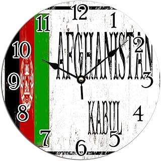 Asian Countries PVC Wall Clocks 12x12in Silent Battery Operated Hanging Wall Clock Kabul Wall Clocks Country National Clock for Bathroom Bedroom for Home
