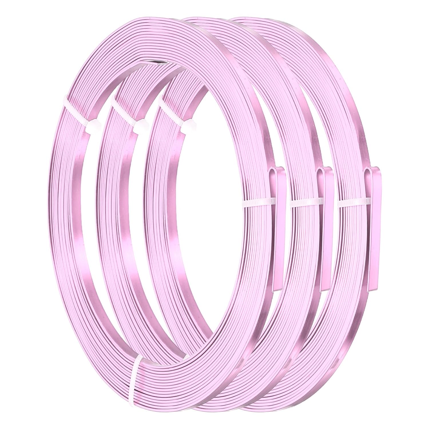 PATIKIL 20 AWG 3.5mm Wide Aluminum Flat Wire, 16Ft 3 Roll Bendable Anodized Aluminum Wire Wide Beading Craft for Jewelry Making Resin Bezel Frame Wrapping, Pink