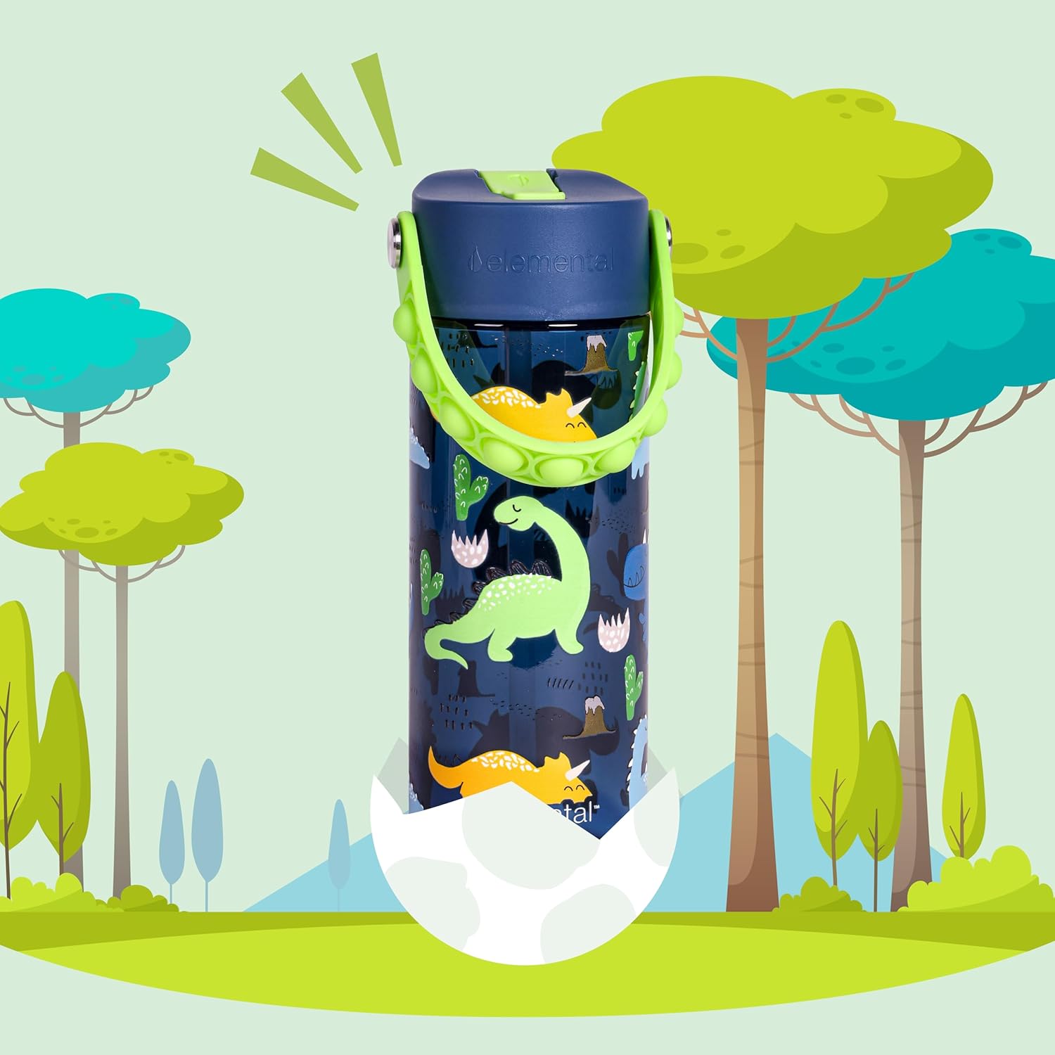 Elemental Water Bottles for Kids - Splash Kids Water Bottle for School with Pop-it Handle - BPA Free Tritan Plastic Water Bottle with Straw Leak Proof when Spout is Closed - Dinosaur- 18oz - Image 6