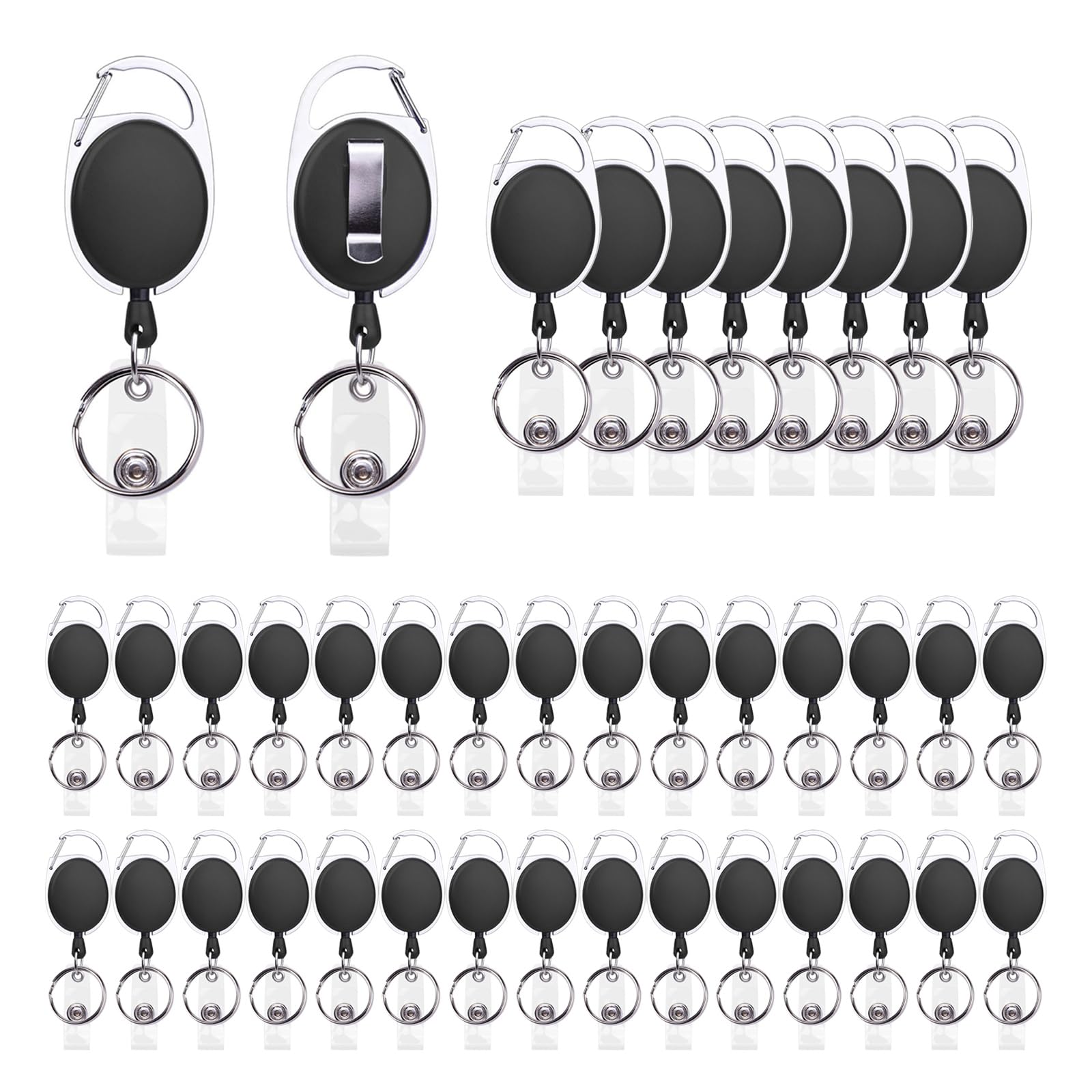 AstraLoom Juego de 40 llaveros retráctiles, con mosquetón, clip para cinturón y llavero, ideal para tarjetas de identificación, llaves y tarjetero
