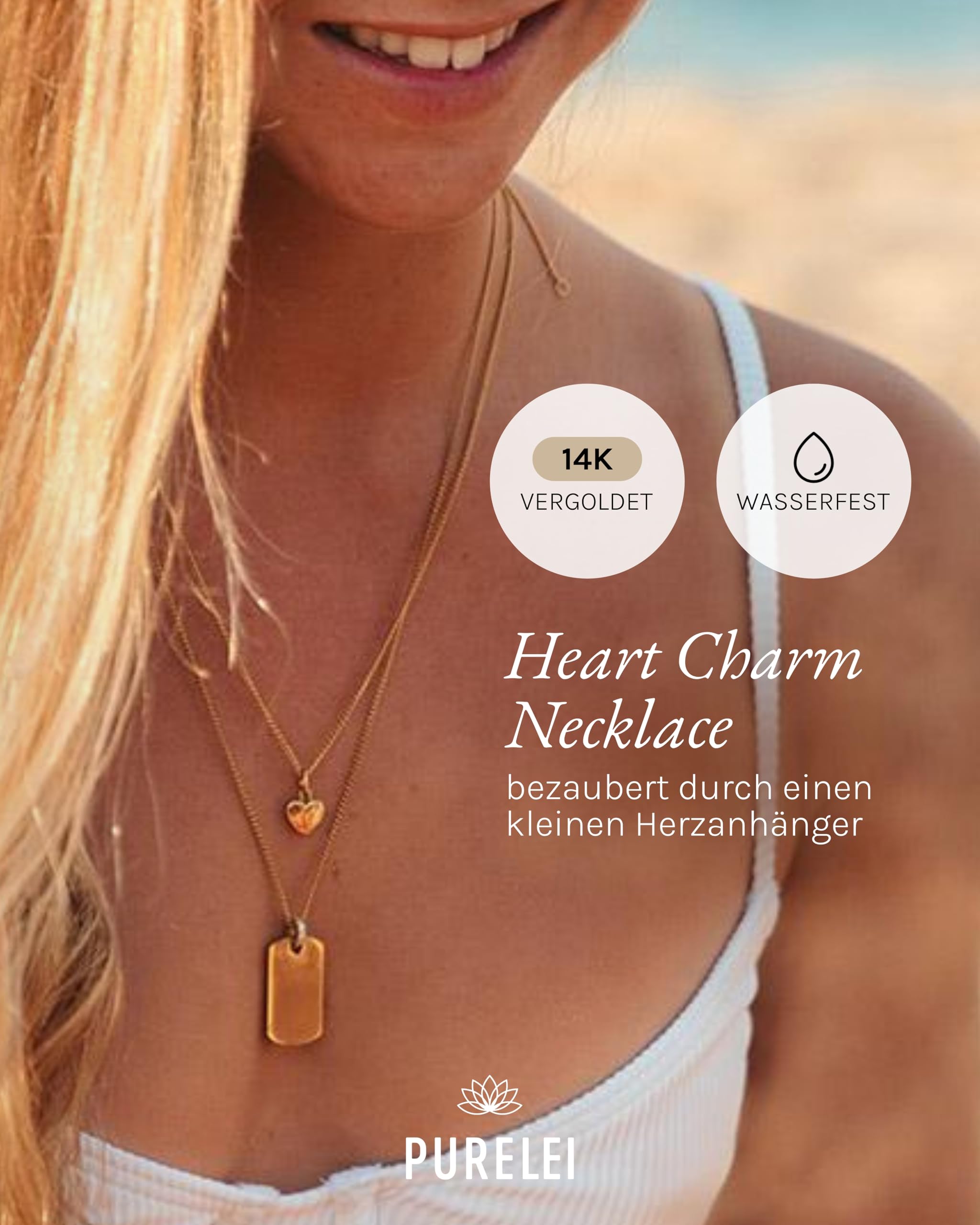 Purelei Heart Charm Kette Damen – Halskette Damen aus langlebigem Edelstahl – Hochwertige Kette – 50-55 cm Länge verstellbar – Wasserfeste Halskette für deinen individuellen Look