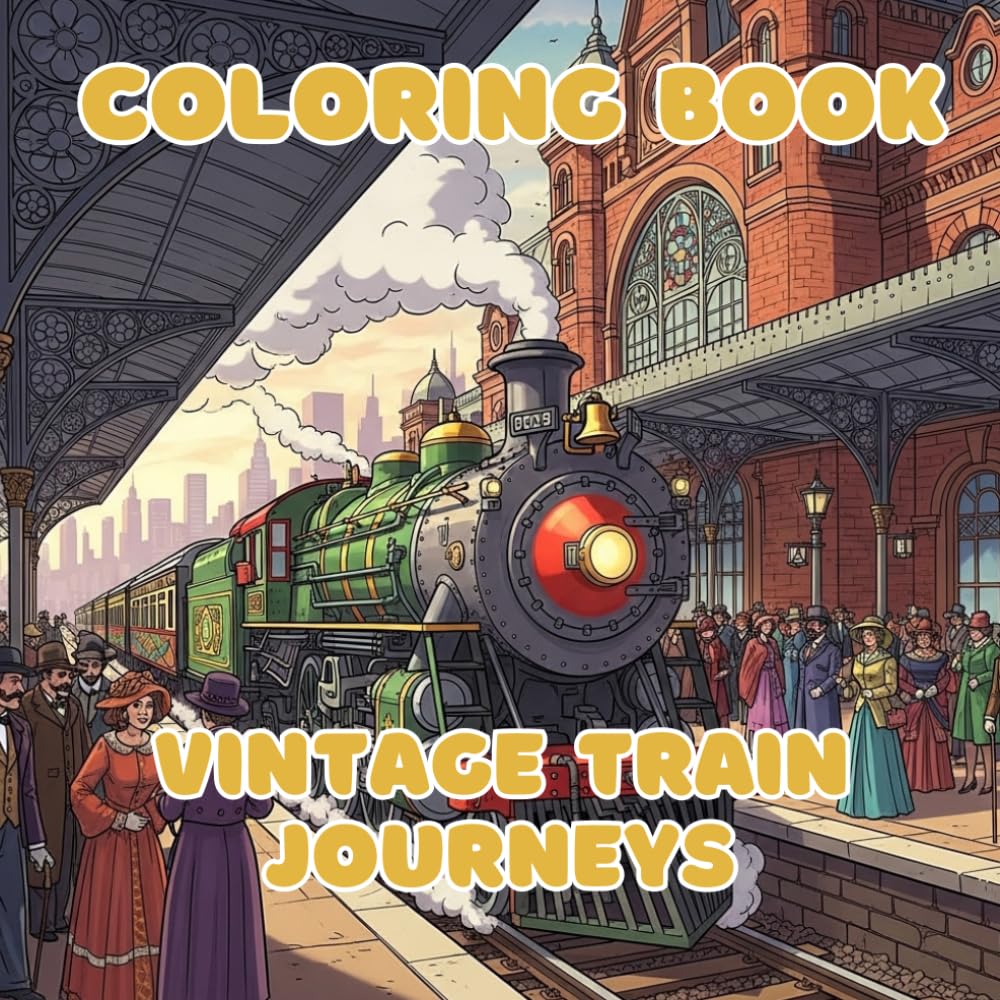 Vintage Train Journeys: Classic Rail Travel Through Mountains, Countryside, and Historic Stations to Color (Vintage Muses Collection : Timeless Eras, Classic Style, and Retro Elegance to Color)