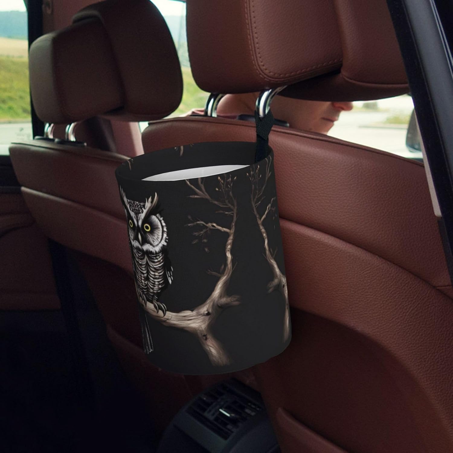 Late Night Owl Hanging car Trash can, Foldable car Trash can, car Storage Box Accessories, Suitable for Travel SUV Truck Sedan image 5