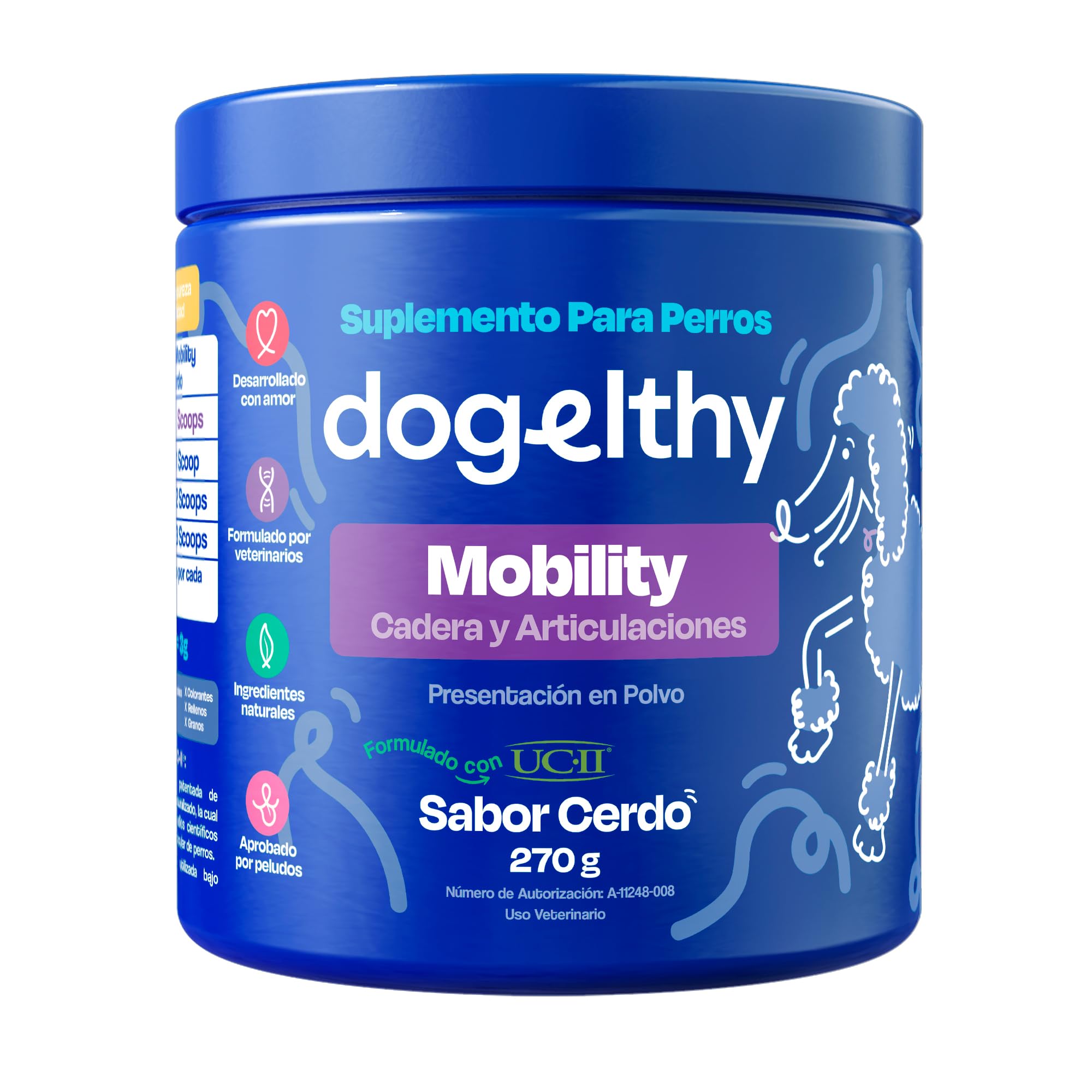 Dogelthy Mobility Suplemento Condroprotector en Polvo para Perro
