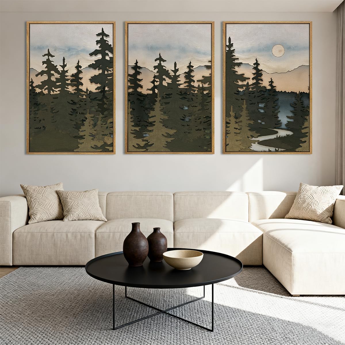 HPNIUB Vintage Mountain Framed Canvas Wall Art Set, Boho Sunrise Art Prints, Forest Nature Wilderness Art Paintings, Abstract Farmhouse Pine Tree Wall Decor for Living Room Bedroom, Office- 16"x24"x3 - Image 6