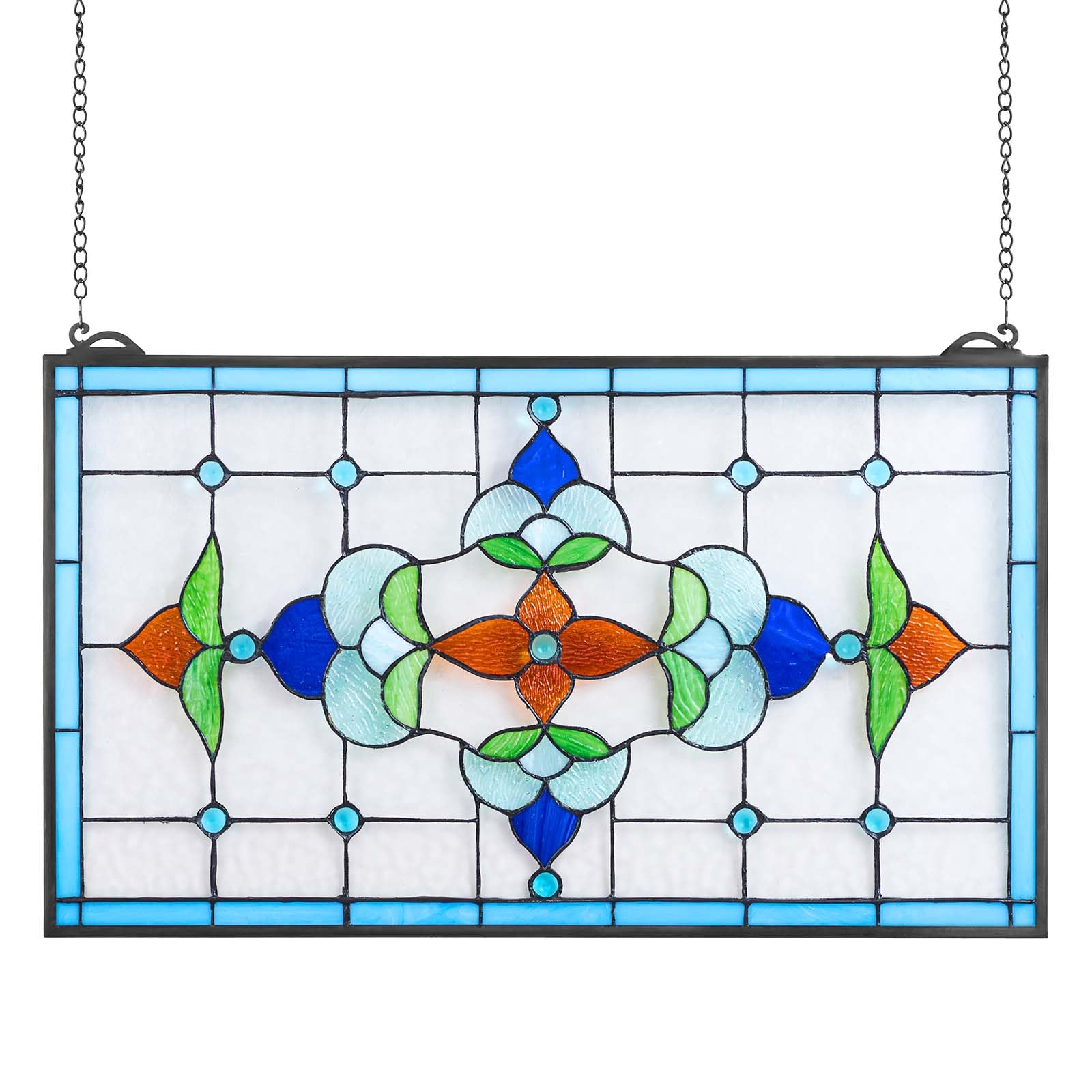 VEVOR Pannello per Finestra in Vetro Colorato 664 x 402 mm Decorazione per Finestre in Vetro Colorato Rettangolare Orizzontale con Catena, Artigianato Tradizionale Vintage per Decorazione della Casa