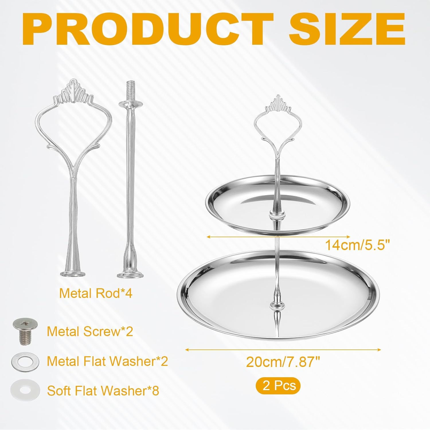 uxcell 2 Sets 2-Tier Cupcake Stand Holder, Round Tiered Serving Tray Stainless Steel Cup Cake Stand for Dessert Fruit Table Birthday Party Decoration Display, Silver
