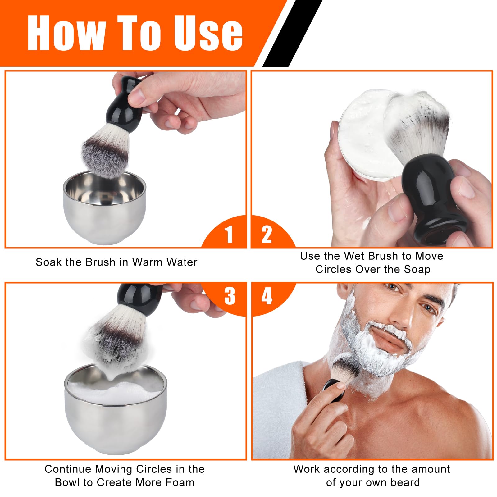 Set di pennelli da barba 3 in 1 con supporto in acciaio inox e ciotola, setole sintetiche di tasso per rasatura da uomo, idea regalo