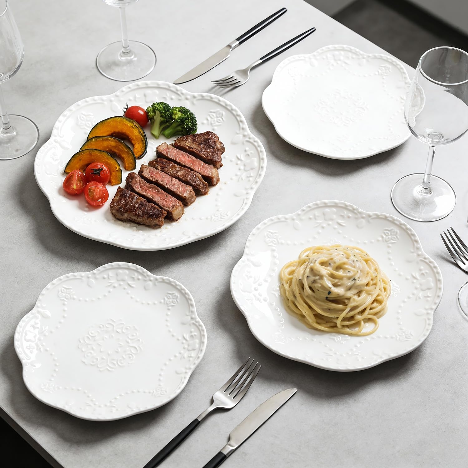 Gaolinci European Palace Series Lace Embossed Ceramic Dinner Plate (Set of 4)