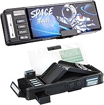 FINEMOE Black Astronaut Pencil Case for Girls & Boys, Double-Layer, Double-Sided Pencil Box for Kids, Large Capacity Stationary Set, Aesthetic School Geometry Box for Students, Kids Stationery Items