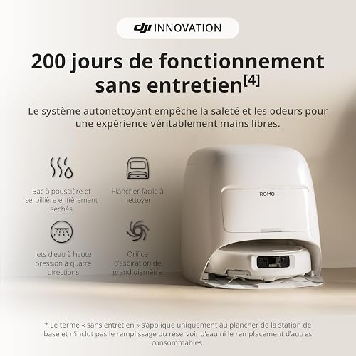 DJI ROMO S Robot Vacuum Cleaner and Mop With 25,000 Pa Suction, Drone-Level Sensing, Dual Robotic Arms, 200-Day Maintenance-Free Operation, Anti-Tangle Roller Brush, Auto Mop Washing & Drying - 6