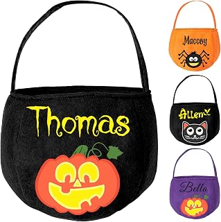 Personalized Halloween Basket with Name Custom Bucket Trick or Treat Bags for Kids Personalized Halloween Bag for Boy Girl, Pumpkin