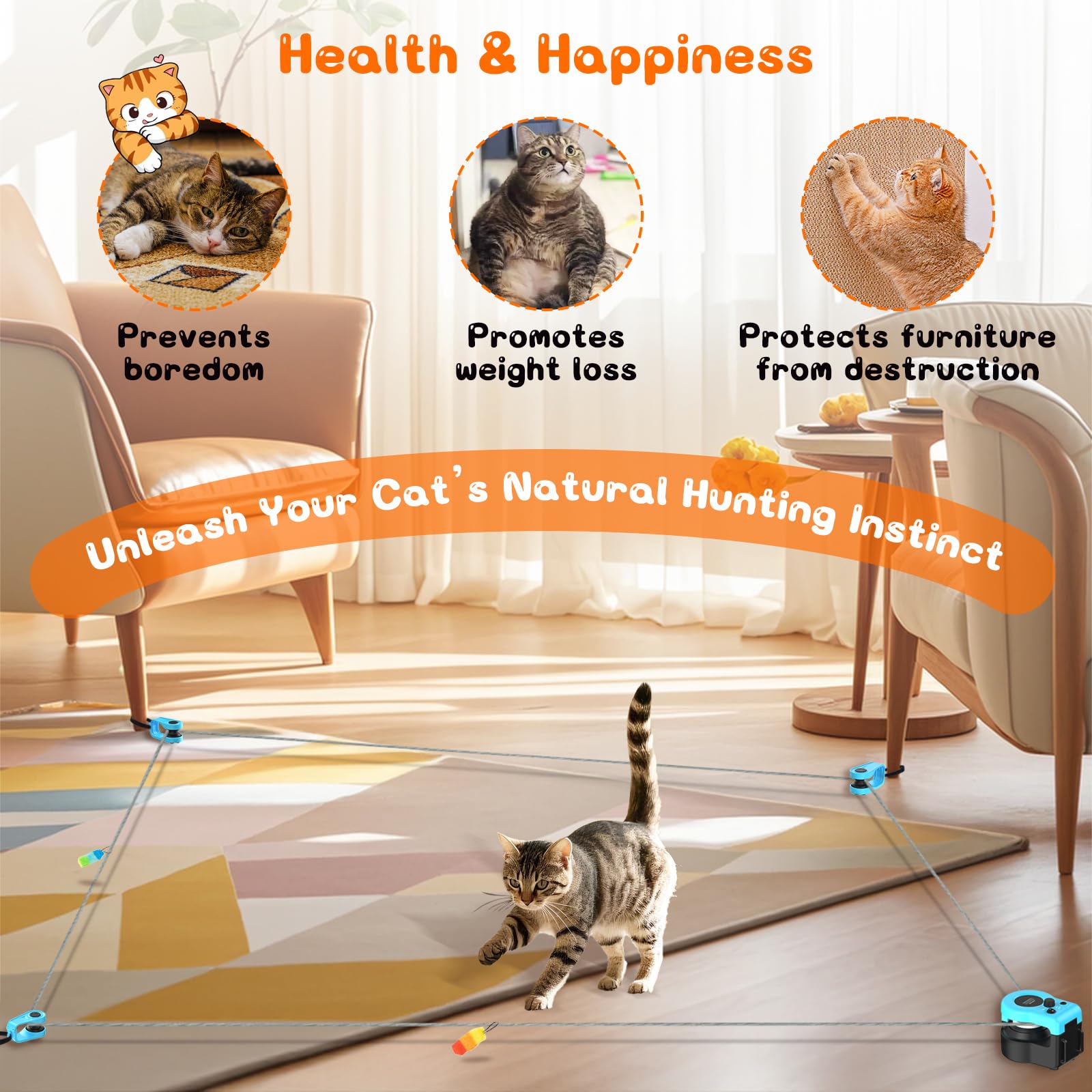Giocattolo interattivo per gatti per interni, tapis roulant automatico per gatti con telecomando, 3 velocità, motore silenzioso e design durevole, giocattoli di piume per caccia, fitness, tempo di