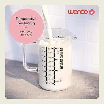 wenco Glass Measuring Jug 500 ml - Measuring Jug with Two Scales and Different Units Transparent Heat-Resistant Ideal for Precise Measuring of Liquids and Ingredients Dishwasher Safe