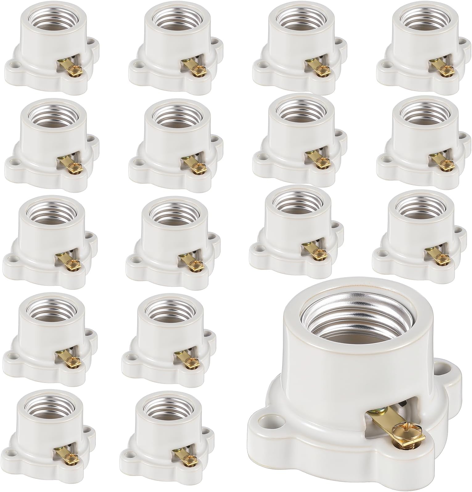 16 Pcs Porcelain Lamp Holder Socket E26/E27 Medium Keyless Threaded Socket with Two Hole Flanged Mounting 660W 250V Medium Base Lampholder Cleat Sockets for Indoor Garage Closet Lighting