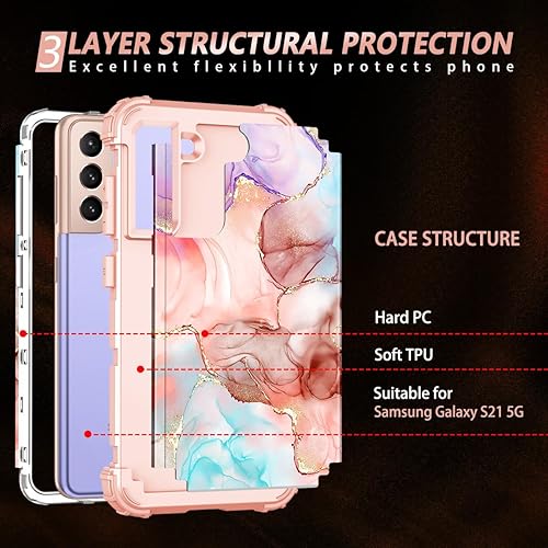 Miniatura 3 de Casetego Funda compatible con Galaxy S21 5G, diseño floral de tres capas, resistente, resistente, a prueba de golpes, funda protectora de cuerpo