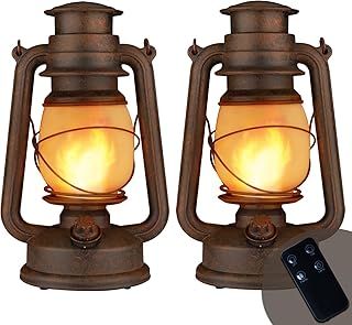 Sponsored Ad - Dancing Flame Led Vintage Lantern, Outdoor Hanging Plastic Lantern Operated with Remote Control Two Modes H...