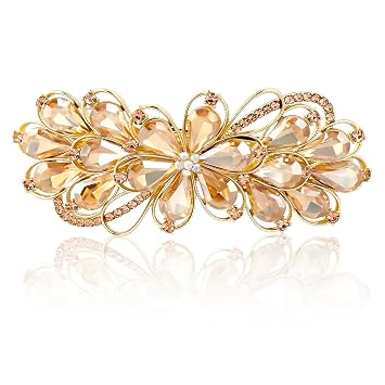 Large Gorgeous Rhinestone Hair Barrette for Women Ladies Flower Crystal Rhinestones Barrette Pearl Spring Hair Clip Hair Styling Lady Ponytail Retro Accessories for Daily present Mothers Day present